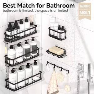 Étagère murale de rangement pour salle de bain, 3 niveaux, sans perçage, en fer, organiseur de toilette pour articles de toilette et porte-savon - Product Image 2