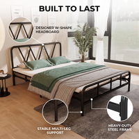 Base de Cama Metálica Moderna y Resistente con Cabecera, No Requiere Somier, Muebles para Dormitorio u Hotel, Tamaño Completo, Estructura de Cama de Hierro Duradera