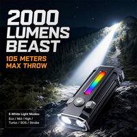 Lampe torche magnétique multifonctionnelle avec lumière principale de 2000LM, lumière latérale UV365 RGB et laser vert pour le travail, le camping et l'inspection (EDC)