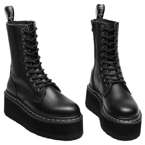 Botas de Plataforma a Media Pantorrilla para Mujer, Talla Grande, de Cuero Vacuno Genuino, Zapatos Gruesos para Mujer, Botas de Tobillo Midi, Estilo Universitario - Product Image 4