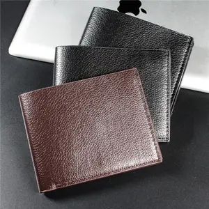 Custom promotion discount low price PU leather bifold casual short very cheap card thin wallet men