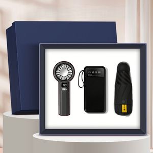 Ensemble cadeau électronique 3-en-1 personnalisé avec logo couleur, éventail, parapluie et batterie externe à impression UV faits main - Product Image 2