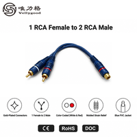 Câble audio stéréo Y Splitter 1*RCA mâle vers 2*RCA femelle pour voiture, gaine en PVC, blindage combiné, couleur bleue