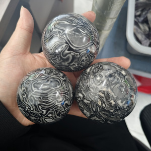 Venta al por Mayor de Esferas de Ágata Negra, Cristal Curativo Natural, Esfera de Cristal de Jaspe Picasso para Decoración del Hogar - Product Image 5