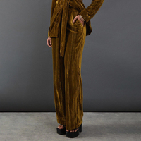 Pantalon palazzo évasé taille haute en velours froissé pour femme, coupe droite décontractée, idéal pour les soirées