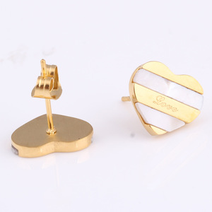 Heart Shape <b>Stud</b> <b>Earrings</b> Gold Plated Shell Love Engraved Fashion Jewelry Gift for Women - Product Image 3