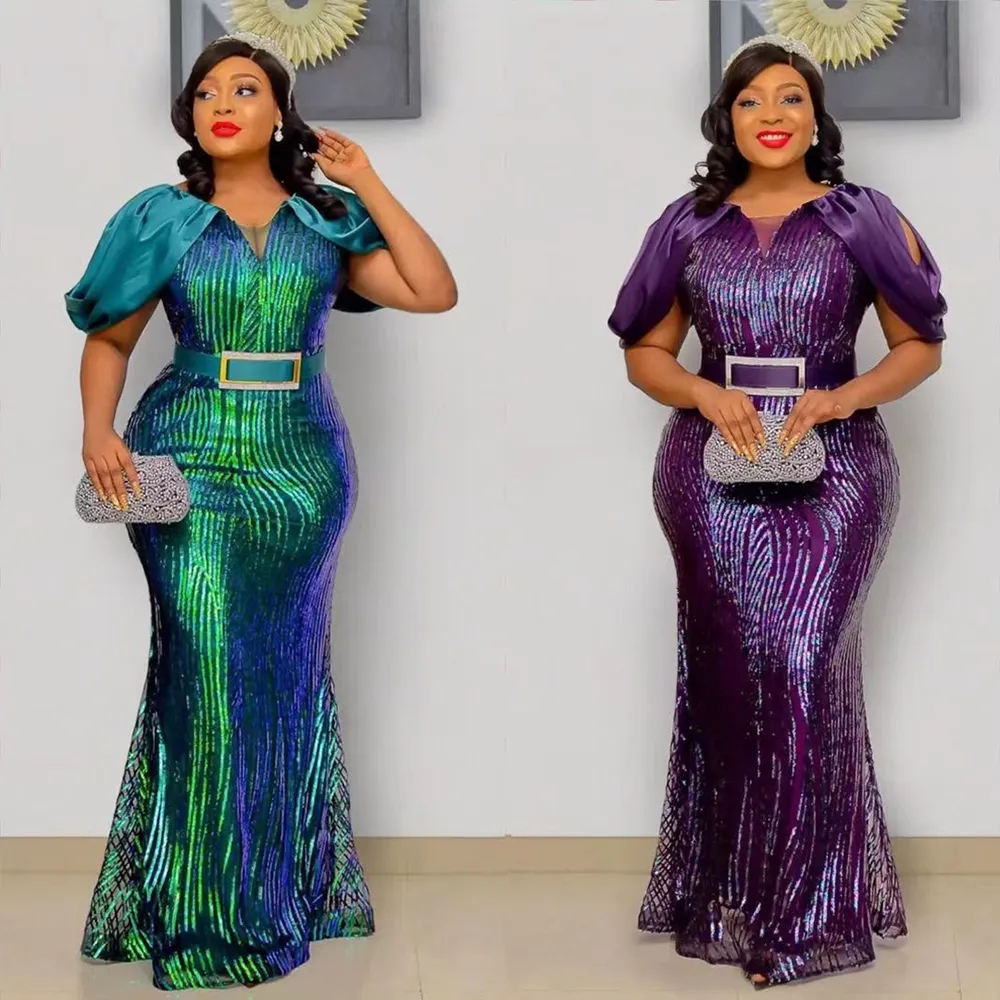 Plus Size Maxi abiti africani di lusso con paillettes per le donne abito da sera da sposa femminile Sexy elegante abito aderente da festa da donna