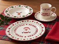 Service de table en céramique de Noël 2026 – Assiettes de Noël festives rouges et vertes à motif étoile et renne en porcelaine pour fêtes et maison