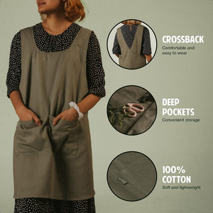 Thân thiện với môi Durable củ<span class=keywords><strong>a</strong></span> phụ nữ chữ thập trở lại ô liu màu xanh lá cây Tạp dề liền mạch chéo thiết kế 2 sâu phí<span class=keywords><strong>a</strong></span> trước túi thoải mái thoáng khí - Product Image 3