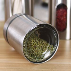 Bouteille alimentaire hermétique en acier inoxydable de qualité alimentaire, personnalisable pour la vente en gros, avec couvercle en verre pour le stockage visuel des grains de café et des céréales - Product Image 3