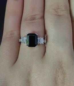 Bague de fiançailles en spinelle noire naturelle de haute qualité, taille émeraude, style Art Déco, élégante, en or rose/argent, cadeau de bijoux - Product Image 1