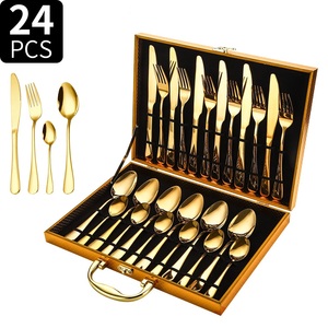 Sang trọng 24 cái thép không gỉ phương Tây thiết lập dao kéo | 1010 thép không gỉ vàng Dao/nĩa/Muỗng với cao quý Hộp quà tặng cho tiệc chiêu đãi - Product Image 4