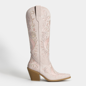 WETKISS <span class=keywords><strong>Botas</strong></span> Vaqueras de Mujer con Bordado Floral Estilo Western, Pedrería, Tacón Grueso y Punta Puntiaguda, Altura hasta la Rodilla, MOQ <span class=keywords><strong>Bajo</strong></span> 1 Par - Product Image 3
