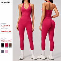 Ensemble de sport 2 pièces sans coutures pour femme, taille haute, dos nu, effet push-up, pour gym, fitness et yoga