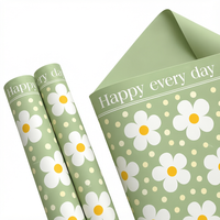 Emballage cadeau en gros imperméable pour bouquet de fleurs marguerites, motif floral à pois, avec citation inspirante « Happy Every Day »
