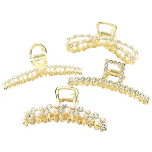 2404 South Korean net red alloy rhinestone pearl catch clip shark female bath tray hair back head headgear wholesale