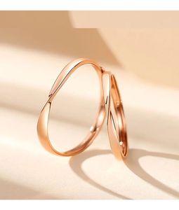 Bijoux de mariage personnalisés AU750 Or rose véritable 18 carats Anneaux de couple Mobius pour amoureux - Product Image 2