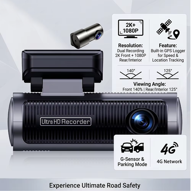 M8 4G Car Camera Dual 2K+1080P High Resolution with AI Human Detection 24 Hours Parking Guard GPS Electronic Fence Cloud DVR