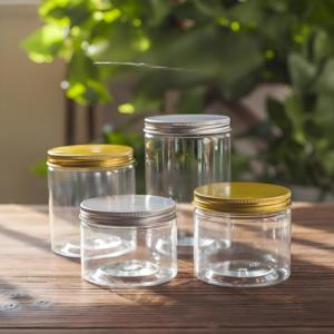 Pequeños envases vacíos para mascotas 200ml Tapas de oro transparente 3oz 5oz 8oz 16oz para exfoliante corporal Sales de baño Manteca de karité Productos para el cabello Plástico - Product Image 2
