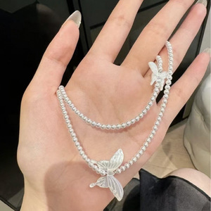 Collar de Color Dopamina de Verano, Perla de Agua Dulce Natural de 3.5-4mm, Casi Redonda, Impecable, Combinada con Piedra Azul - Product Image 2