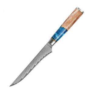 Ensemble de 8 couteaux de cuisine en acier carbone Damas avec manche en résine, comprenant un couteau Santoku, un couteau à désosser, un couteau utilitaire et un couteau à éplucher - Product Image 6