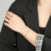 Bijoux Mlluki personnalisés en argent sterling 925, chaîne double à maillons ajustables, pierres de zircon colorées, baguette verte, pour femmes