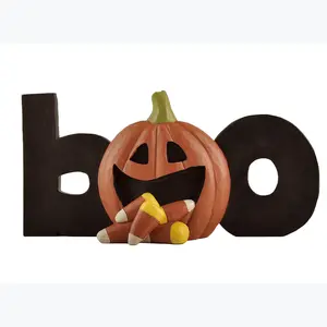 Factory Hand Painted Wholesale Resin Crafts "BOO" Pumpkin Plaque For Home Decoration