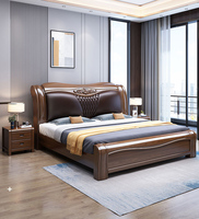Lit double king-size moderne de luxe en bois massif de noyer avec coffre de rangement, mobilier de chambre durable pour mariage et maison
