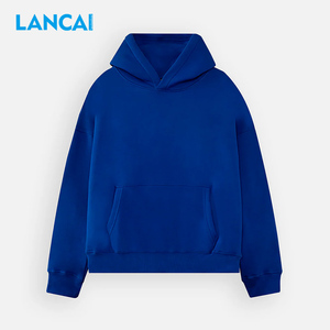 Lancai 100% Cotton Men's Hoodies & Sweatshirts Long Sleeve Boxy Fit Heavy <b>Weight</b> <b>Blank</b> Thick French Terry Hoodie for Men - Product Image 1