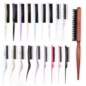 Brosse à cheveux en poils de sanglier à trois rangées avec queue pointue pour volumiser et boucler les coiffures chignon et les tenues de soirée - Product Image 5