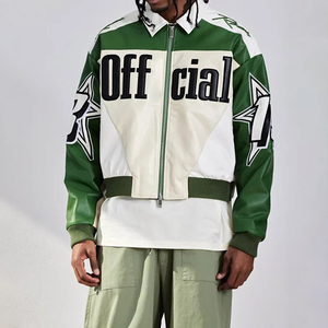 Tallas grandes Streetwear Moto Biker Hombres Pantalla personalizada Impresión Puff Impresión Boxy PU Faux Imitación Cuero Bomber Chaquetas - Product Image 6