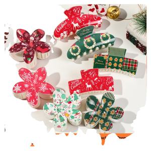 Nouveaux clips à cheveux pour femmes en ABS de Noël, faits à <span class=keywords><strong>la</strong></span> main, imprimés en UV, éléments festifs, design requin pour <span class=keywords><strong>la</strong></span> tête, accessoires pour cheveux - Product Image 3