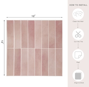 Ship Only to USA Pink Peel and Stick Wall Sticker <b>Kitchen</b> Backsplash 3D Wallpaper Mosaic Sticker for HomeDecor (10 Sheet) - Product Image 3