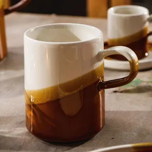 供应商可定制新设计复古闪亮釉面手柄陶瓷咖啡杯拿铁批发陶瓷杯