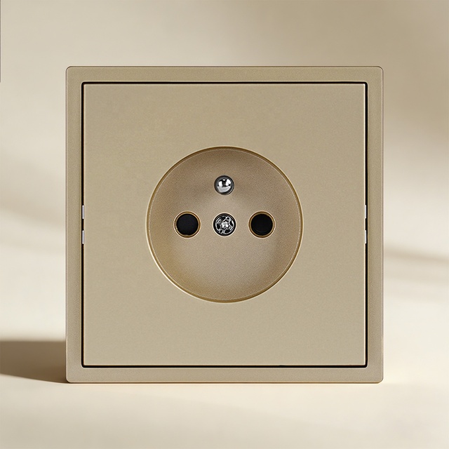 Large Panel Type E Wall Power Socket EU French Standard 2P+T Thick Copper Flame Retardant Panel Color Options Gold Grey