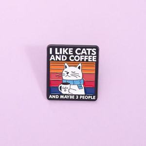 En gros, Nouvelle Arrivée : Broches et badges en métal pour chat, motifs chat blanc rayé, chat café de dessin animé créatif, accessoires en métal - Product Image 2