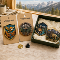 Pins de revers en métal Aventure Parc National Aigle Bison Montagne Boussole Lanterne Badge Souvenir Forme Irrégulière Plaqué Or