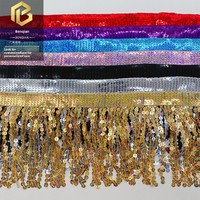 LEIXUSI 16cm Dentelle géométrique à paillettes et perles, Bande de tulle brodée pour costumes de scène, robes de mariée et accessoires DIY