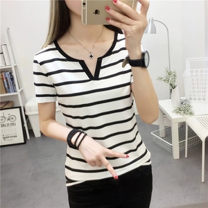 Chemise en coton à manches longues de style décontracté pour femmes Respirante et douce pour la peau Confortable Taille unique convient à tous Rayures <span class=keywords><strong>T</strong></span>-<span class=keywords><strong>shirt</strong></span> - Product Image 4