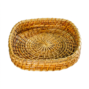 Handwoven Rattan Wicker Serving Tray Round Natural Bamboo <b>Bread</b> <b>Basket</b> Rustic Decorative Fruit Snack Organizer for Kitchen - Product Image 1