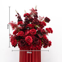 Rose artificielle bordeaux de luxe en soie, sur support, faite à la main, durable, personnalisable, pour toile de fond d'entrée de mariage, location pour fêtes et décoration de magasin