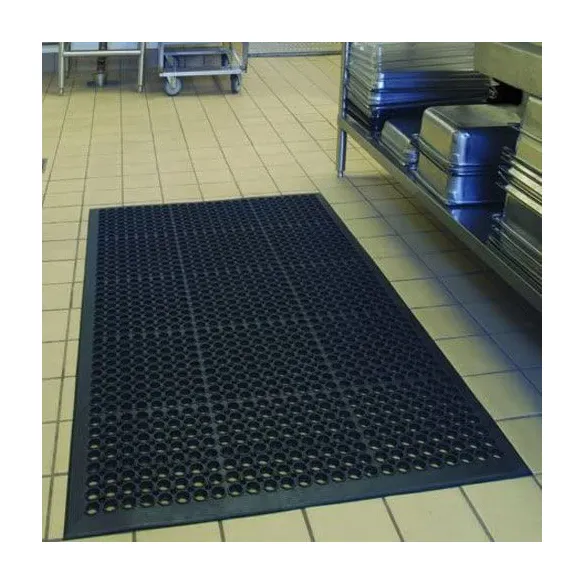 Indoor Outdoor Drainage Rubber Mat - Kitchen Non Slip Floor Mat for Kitchen Industrial - Durable Restaurant - Black