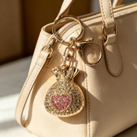 Porte-clés en métal avec sac à monnaie en strass, breloque de sac en cristal cœur rose, cadeau pour fête prénuptiale
