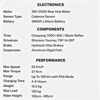 Vélo Électrique Urbain 27,5'' en Stock UE/US, Moteur Brushless 250W, Batterie Lithium 10,4Ah, Cadre en Aluminium, Freins à Disque Hydrauliques, Fonctionnalités Intelligentes Intégrées
