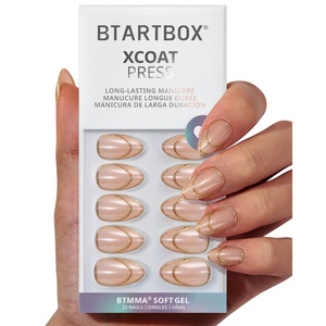BTArtbox Uñas Postizas de Gel Suave Cortas Almendradas con Pegamento, Venta al por Mayor, Hechas a Mano, con Línea Dorada 3D, Punta Francesa, Uñas a Presión a Granel - Product Image 1
