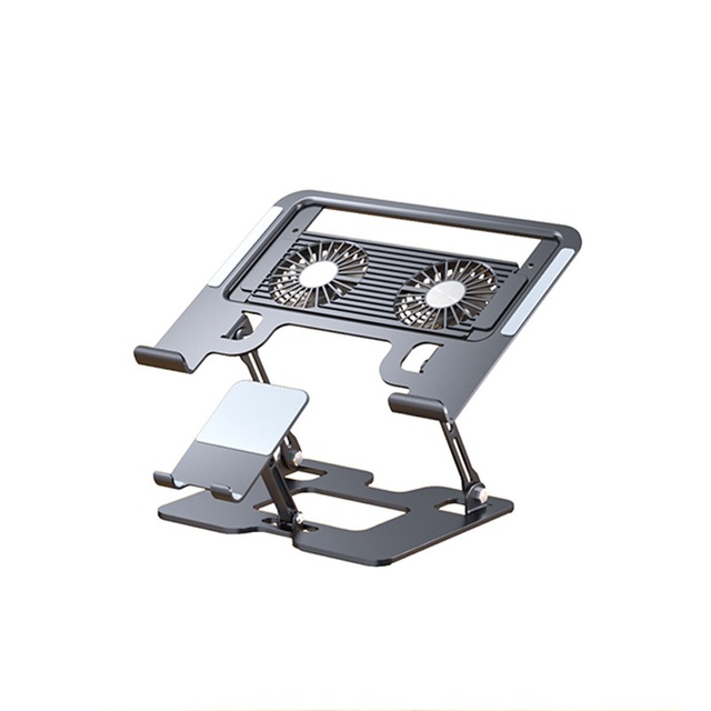 Laptop and Mobile Phone Dual-use Foldable Silent Cooling Stand with Fan for Gaming Laptop Heightening Air-cooling