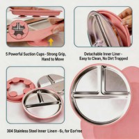 Assiette pour bébé en acier inoxydable 304 écologique avec logo personnalisé, assiette à ventouse en silicone pour enfants, vaisselle pour enfants