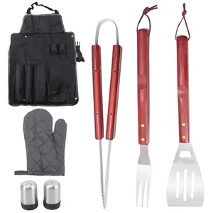 Grill zubehör 5 Stück Grill gabel zange Spatel Schürze Außen grill Edelstahl BBQ Tools Set