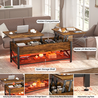 Table basse moderne relevable et réglable en hauteur, extensible, avec rangement, éclairage LED, prise de courant et compartiment dissimulé, en bois pour salon