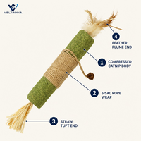 Jouet pour chat géant de luxe en forme de bâton de catnip avec corde en sisal et plumes pour un jeu interactif